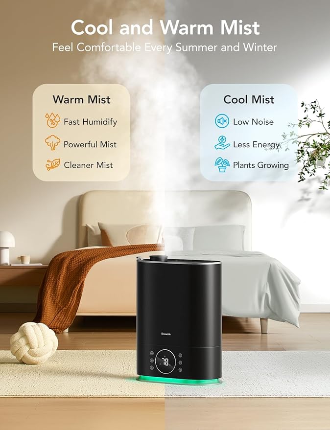 GoveeLife 7L Humidifiers for Bedroom, Smart Top-Fill Cool & Warm Mist Humidifier Large Room, Auto Mode, 70H Quiet Runtime for Baby Plants Nursery, App & Voice Control, RGB Nightlight, Humidity Sensor