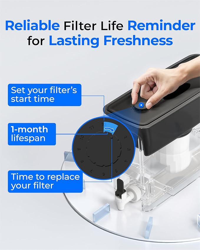 Waterdrop 35-Cup 0 TDS Slim Water Filter Dispenser, Large Capacity, Reduces TDS, Chlorine, PFOA/PFOS and More, BPA Free, Black (with 1 Filter)