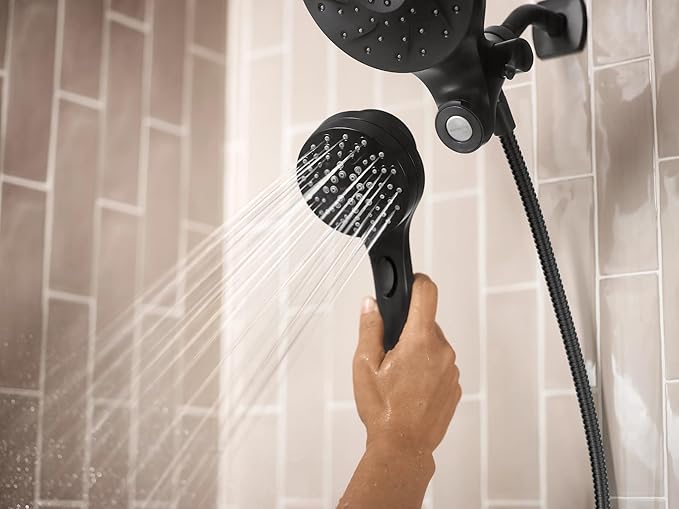 Moen Engage Matte Black 2.5 GPM Handheld Showerhead and Rain Shower 2-in-1 Combo Featuring Magnetic Docking System and Metal Hose, 26009BL