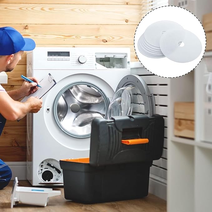 10 Pack Universal Dryer Exhaust Filter Replacement Kit - White Round Disc & Cotton Paper Filters for Panda, Magic Chef, Sonya, Avant Dryers - Lint Removal (227 x 33 mm)