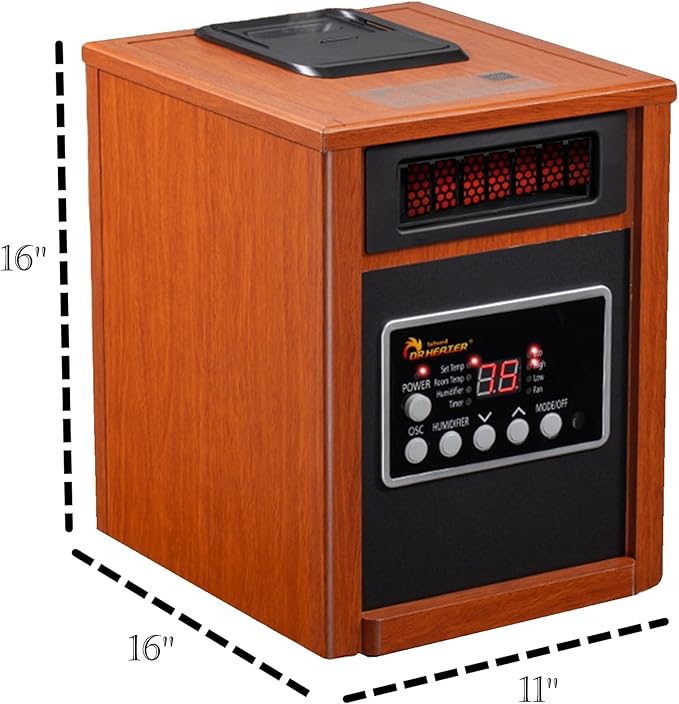 Dr Infrared Heater DR-998, 1500W, Space Heater with Humidifier, Oscillation Fan & Remote Control (Cherry)