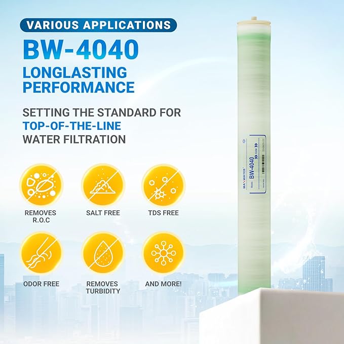Max Water Brackish Water RO Membrane Element-BW-4040 2400 GPD, Commercial Reverse Osmosis size 4" x 40" good for Industrial, Municipal, Waste Water Re-Use, Car Wash, Whole House etc. (Pack of 2)