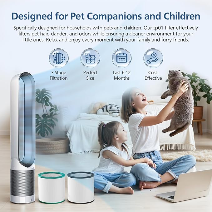 TP01 HEPA Replacement Filter Compatible with Dyson Tower Purifier Pure Cool Link TP01, TP02, TP03, AM11, BP01 Models, Replace Part 968126-03, 2 Pack (Green+Black)