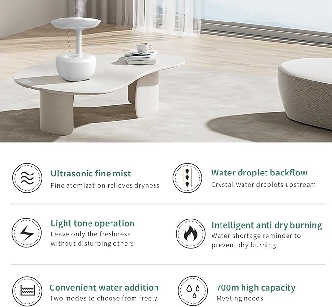 Crystalberry Anti Gravity Cool Mist Humidifier, Hovering Water Droplet Backflow Humidifier, 36db Quiet Air Humidifier with Night Light, Auto Shutdown Power-off Protection, 23.67oz, WHITE