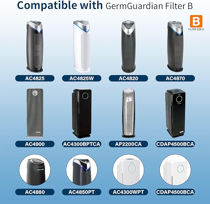 2 Pack FLT4825 Toxin Clear HEPA Filter B Replacement Fit for Germ Guardian Air Puri-fier AC4825 AC4300 AC4800 AC4900 AC4850, AC4825E Replacement Filter Fit for Germ Guardian Air Puri-fier Filter