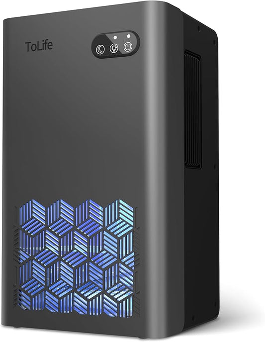 ToLife Dehumidifier for Home 95 OZ Water Tank, 1000 sq.ft Dehumidifiers for Basement Bedroom Bathroom with Auto Shut Off 7 Colors LED Light,Grey