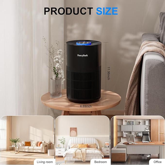 Air Purifiers for Home Bedroom Up to 1000 Ft², H14 True HEPA Room Air Purifiers for Bedroom With Sleep Mode Light Mode & Aroma Function Air Cleaner Smoke Odor Dust Pollen Pet Dander (Black)