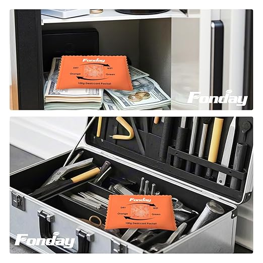 100Gram 10Packets Fonday Rechargeable Silica Gel Desiccant Packets Food Grade Fast Reactivate Desiccant Bags Moisture Indicating Orange to Green