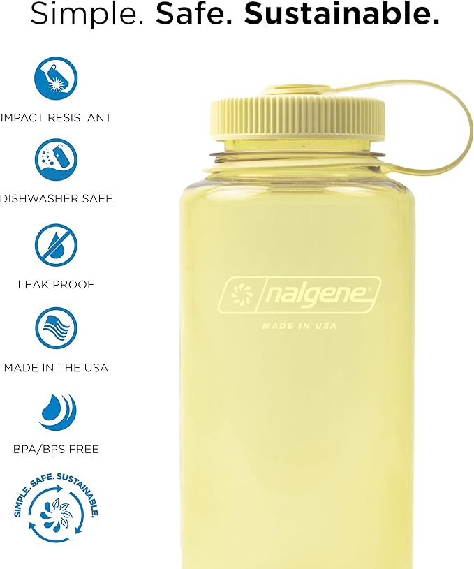 Nalgene Leak Proof Tritan BPA-Free Water Bottle - 32 oz Wide Mouth - Made in the USA for Outdoor Use & Daily Hydration (Butter)