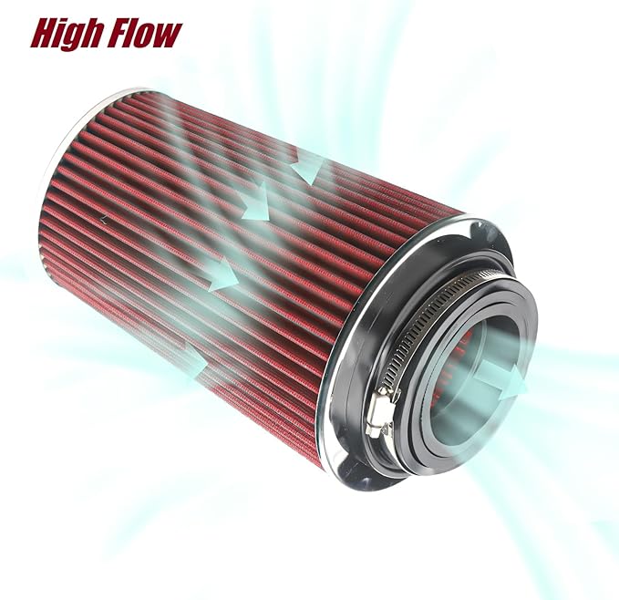 Universal Clamp-On Air Filter Fits 3 In /3.5 In /4 In Three Different Size, Height: 8.75 In, Base: 6 In, Top: 4.75 In, High Flow Round Tapered Washable For Car and Motorcycle