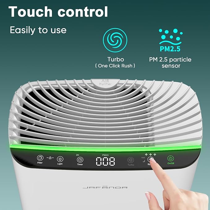 Jafända Air Purifiers for Home Cover Up to 1226ft², Allergen HEPA Air Filter with PM2.5 Sensor, Auto Mode& Timer, Aromatherapy, 22 dB Quiet Air Cleaner for Pet Dander/Hair, Allergies, Dust&VOCs