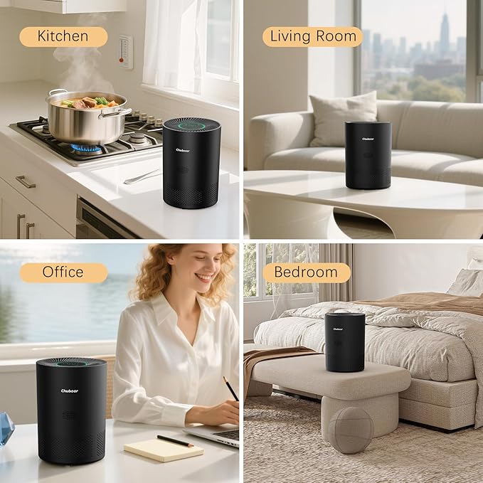 Chuboor Air Purifiers for Home Large Rooms up to 2190ft², H13 True HEPA for Bedroom Dorm Room Pets, kitchen, washroom, with Timer, Auto Mode, Sleep Mode, for Smoke and Dust, Pollen, Odors, PJ01, Black