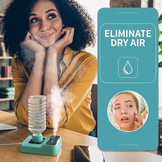 Portable Humidifiers for Travel, Small Mini Humidifier with Auto Shut-Off, Nightlight and Storage Bag for Hotel, Bedroom or Office, Plant Humidifier Indoor, Green