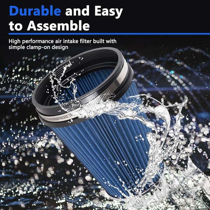 MUGE RACING 6" 152 mm High Flow Inlet Air Filter, Air Intake Cone Filter Replacement Performance Washable Clamp-On Dry, 8'' Tall(Blue)