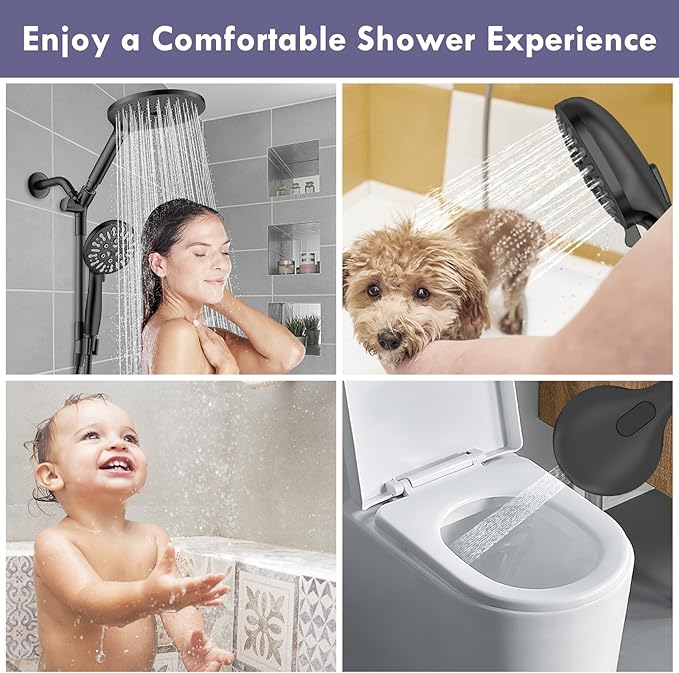 Dual Shower Heads with Handheld Spray, 7.5" Rainfall Shower Head with Handheld Combo, High Pressure Double Shower Heads with Handheld Spray, 9 Modes Hand Showerhead with 78" Hose (Matte Black)