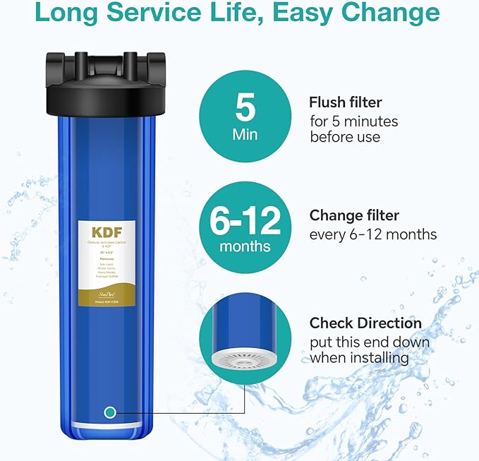 SimPure 20" x 4.5" Carbon and KDF Filters, Whole House KDF/GAC Heavy Metal Water Filter Cartridge Replacement for DB20P, DB20P-3KDF (6 Pack)