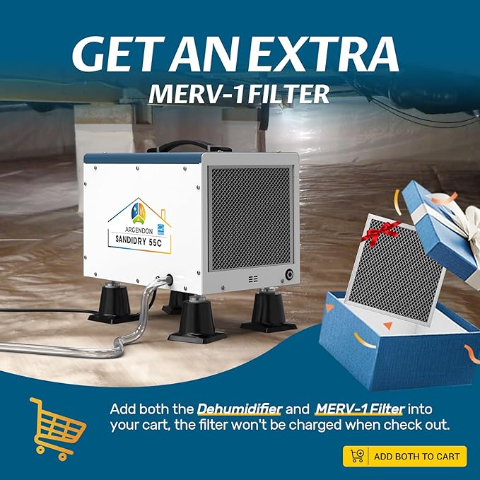 ARGENDON Commercial Dehumidifiers with Pump and Drain Hose for Crawlspace, Basement, 120 PPD Energy Star Crawl Space Dehumidifier for Large Spaces, Job Site, Auto Defrost, 5-Year Limited Warranty