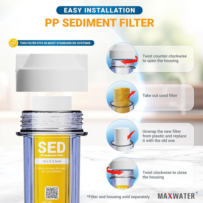 Max Water 5 Micron 10 x 2.5 Sediment Filter Cartridge Replacement for Reverse Osmosis and Whole House Water Filter, Compatible with Well Water Filters - P5, AP110, WHKF-GD05, WFPFC5002 (Pack of 2)