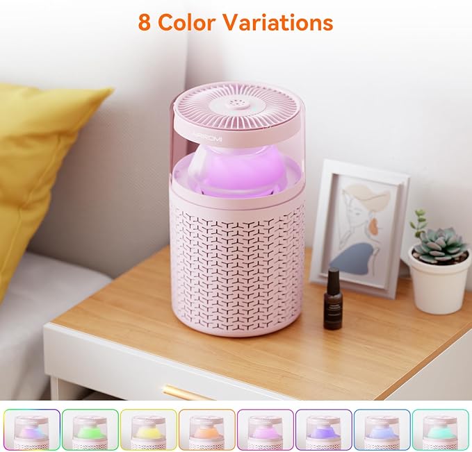 AIRROMI Air Purifiers for Bedroom Home,Up to 658 Ft²,Activated Carbon Filter Cleaner,With Fragrance Sponge for Better Sleep,Night Light,Pet Dander,Allergies,Smoke,Odor,Desktop Air Cleaner A2002 Pink