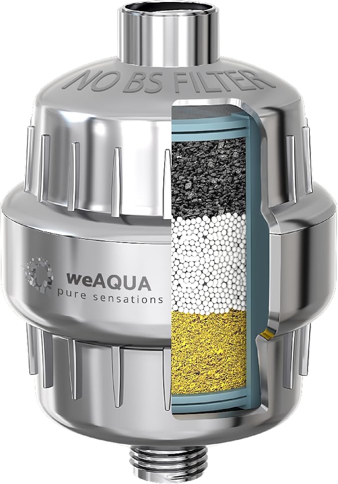 WeAQUA Heavy Duty NO BS Shower Filter – 99% Removal for Hard Water, Chlorine, Fluoride, Heavy Metals, Micro-life, Organics and More