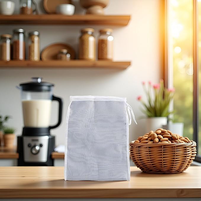 1Pc White Nut Milk Bag Reusable Cheesecloth Bags For Straining Almond Soy Milk Strainer For Cold Brew Coffee Tea Beer Juice Fine Nylon Mesh Cheese Cloth Colanders and Food Strainers
