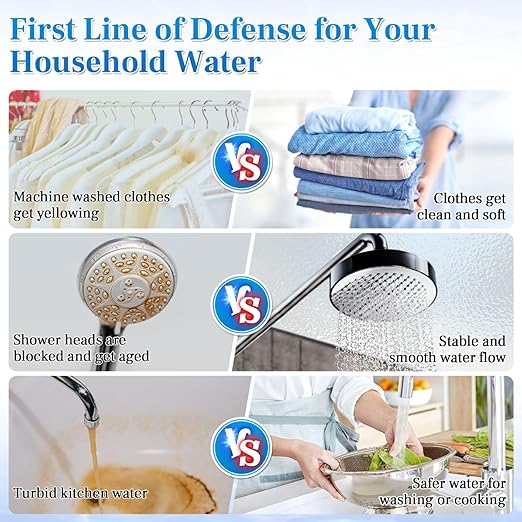 Whole House Water Filter, Stainless Steel Filter Housing, 2-Stage 10"x4.5" Sediment Carbon Filter Pre-Filtration System for Well or City Water, 1" or 3/4" NPT Port, 2 Filters