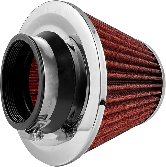 Cold Air Intake Filter,Universal Clamp-On Air Intake Filter, High Performance, Washable Filter, Replacement Air Filter, Flange Diameter 3inch/76mm (Red)