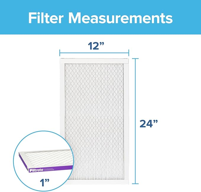 Filtrete 12x24x1 AC Furnace Air Filter, MERV 12, MPR 1500, CERTIFIED asthma & allergy friendly, 3 Month Pleated 1-Inch Electrostatic Air Cleaning Filter, 2-Pack (Actual Size 11.69x23.69x0.78 in)