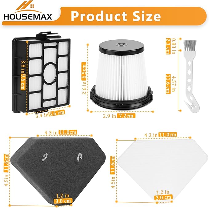 HOUSEMAX BU3521 HEPA Filter Replacement Kit，Compatible with Shark BU3120 BU3521 BU3523 Cordless Stick Vacuum,Compare to XFBU3000, XPRFIW1000