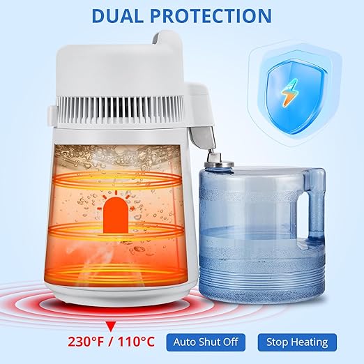 6L Water Distiller,Household Stainless Steel Distilled Water Purifier,Countertop Distilled Water Maker,6Litre Distilled Water Machine for Home.White Plastic Jug.