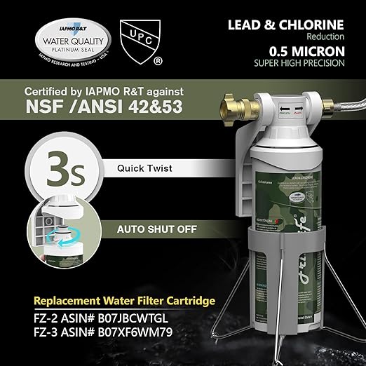 FRIZZLIFE RV Water Filter-NSF/ANSI 53&42 Certified Inline Hose Filter for RV-0.5 Micron High Water Pressure, Reduce Chlorine, Lead, Heavy Metals, Odors - for Marine, Camper, Garden, MV99