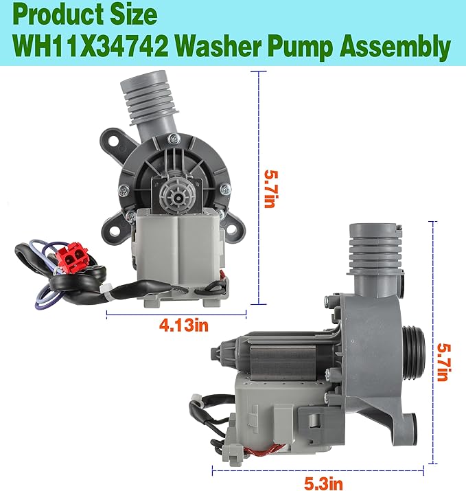(Upgraded) WH11X34742 Washer Pump Assembly Fit for Frigidaire 11001011000071 5304511363 FFTW4120SW Washing Machine Drain Pump Motor