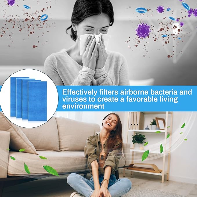 4 Pcs Filters Replacement Pads 10.5 x 21.75 Inches Replacement Filter Pads (Blue White)