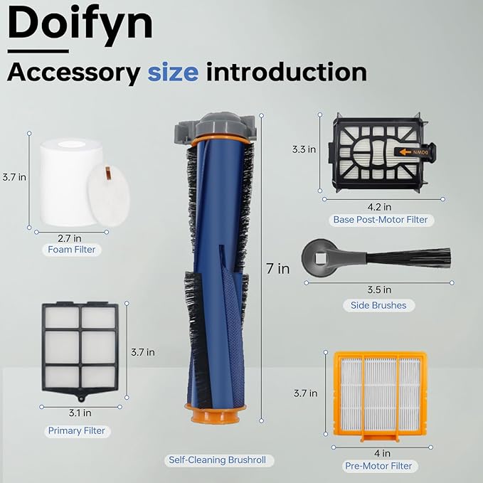 Replacement Parts Compatible with Shark AI AV2501S AV2511AE AV2501AE RV2502AE RV2610WA AV2510AOUS RV2520AOUS Robot Vacuum Cleaner, 1Main Brush, 2 motor pre-filters, 2Foam Filters, 6Side Brushes
