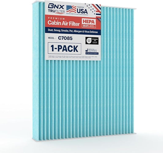 BNX TruFilter C7085 Cabin Air Filter, HEPA 99.97%, MADE IN USA, Compatible With Hyundai: Accent, Elantra, Elantra GT; Kia: Forte, Rio