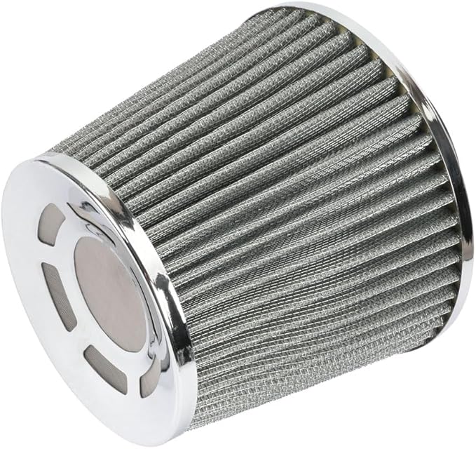 muge racing 3-inch Cold Air Intake Filter 76mm, High Performance Clamp-On Engine Intake Air Filter, Washable Reusable & Universal Round Tapered Replacement Air Filter, Silver