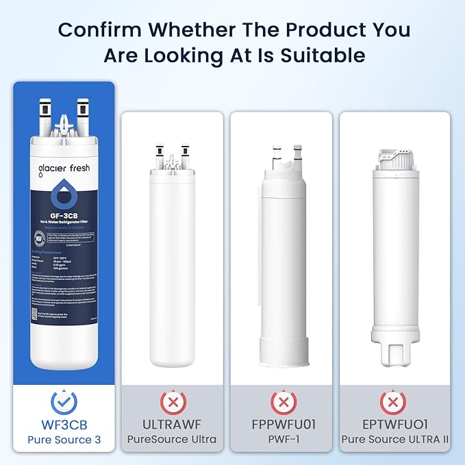 GLACIER FRESH WF3CB Refrigerator Water Filter Replacement for PureSource 3, 706465, WF425, Compatible with Frigidaire ULTRAWF, Pure Source Ultra, Kenmore 9999, 469999, A0094E28261, 3 Packs