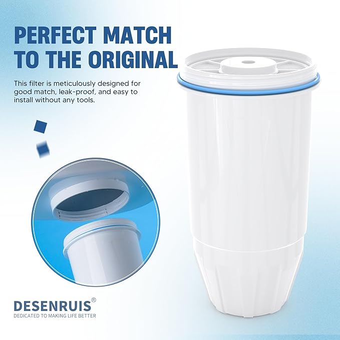 Water Filter Replacement Compatible with Zero Pitcher and Dispenser ZR-001 ZR-017 ZR-004 ZP-006 ZD-013 ZS-008, Multi-Stage Filter System, Reduce Lead, Chromium, and PFOA/PFOS, Pack of 4, By DESENRUIS