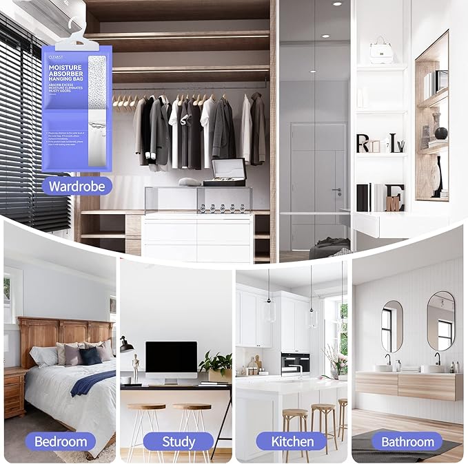 CLEVAST Moisture Absorbers Packets 10 Pack, Dehumidifier Bags for Closet, Unscented Hanging Humidity Absorber in Wardrobes, Bedrooms, Bathrooms(Net Wt. 230g/Pack)