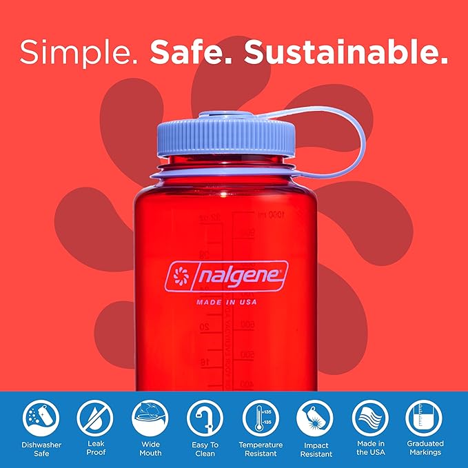Nalgene Leak Proof Tritan BPA-Free Water Bottle - 32 oz Wide Mouth - Made in the USA for Outdoor Use & Daily Hydration (Marmalade Orange)