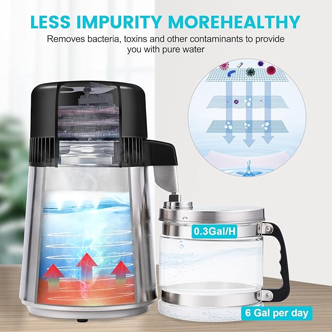 DC HOUSE Water Distiller 1 Gallon Distilled Water Machine, Stainless Steel Water Distillers for Home Countertop, 750W Distilled Water Maker Tabletop Distiller to Make Clean Water