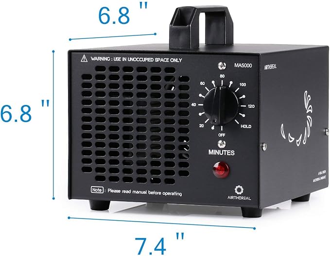 Airthereal MA5000 Commercial Ozone Generator, High Capacity Ozone Machine Odor Removal - Home Air Ionizers O3 Deodorizer for Rooms, Smoke, Cars and Pets, Eliminate Odors up to 2000sq.ft., Black