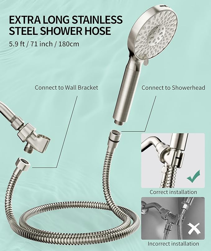 Filtered Shower Head with Handheld, High Pressure 9 Spray Mode Brushed Nickel Showerhead with 4 Filters, Detachable Shower Head, Water Softener Filters Beads for Hard Water - Remove Chlorine