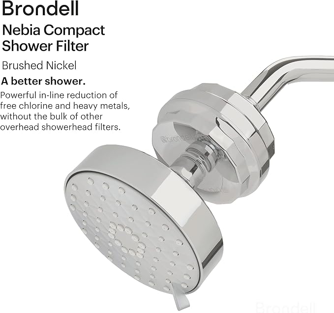 Brondell Shower Filter VivaSpring, Compact Brushed Nickel – High Output, 100% High-Purity KDF Filtration, With FF-30 Filter Cartridge, Filtered Shower Water for Healthier Skin & Hair