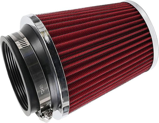Clamp-On Cold Air Intake Filter, High Performance, Washable Filter, Replacement Air Filter, Flange Diameter 3inch/76mm Red