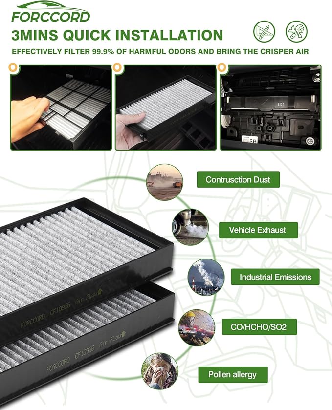 2-Pack Cabin Air Filter Fits for 2007-2019 BMW X5, 2008-2019 BMW X6 Activated Carbon Cabin Filter Replacement CF10936, CUK 2941-2, 64316945586 Car Accessories