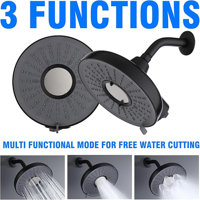 Filtered Shower head,8-Inch High Pressure Rainfall Showerhead, 360°Adjustable Swivel,3 Spray Patterns,15 Stage Shower Filter Combo（Black）