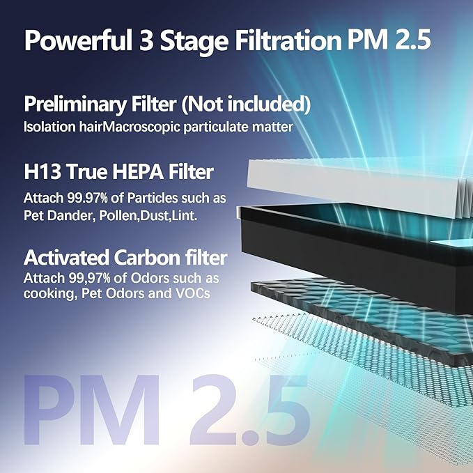 2 Pack Vital 100S Replacement Air Filter for LEVOIT Vital 100S & 100S-P Air Purifiers, 3-in-1 H13 True HEPA & Activated Carbon Filter, Compatible with Vital 100S-RF Models