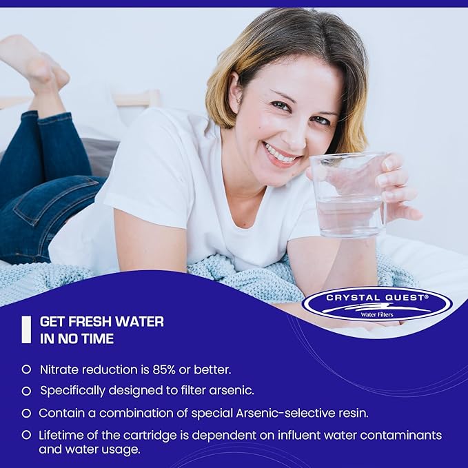 Crystal Quest Nitrate Removal + SMART Filter Cartridge 2-7/8" x 20" - Reduces Nitrates, Fits Reverse Osmosis & Whole House Systems, Long-Lasting, Easy Installation, Heavy-Duty Water Filtration