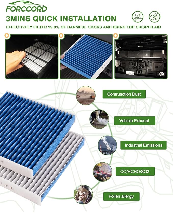 Cabin & Engine Air Filter Fit for Honda Civic 1.5L 2016 2017 2018 2019 2020 2021 Activated Carbon Cabin Filter Replacement CF11182 CA12050 Air Filter for My Car